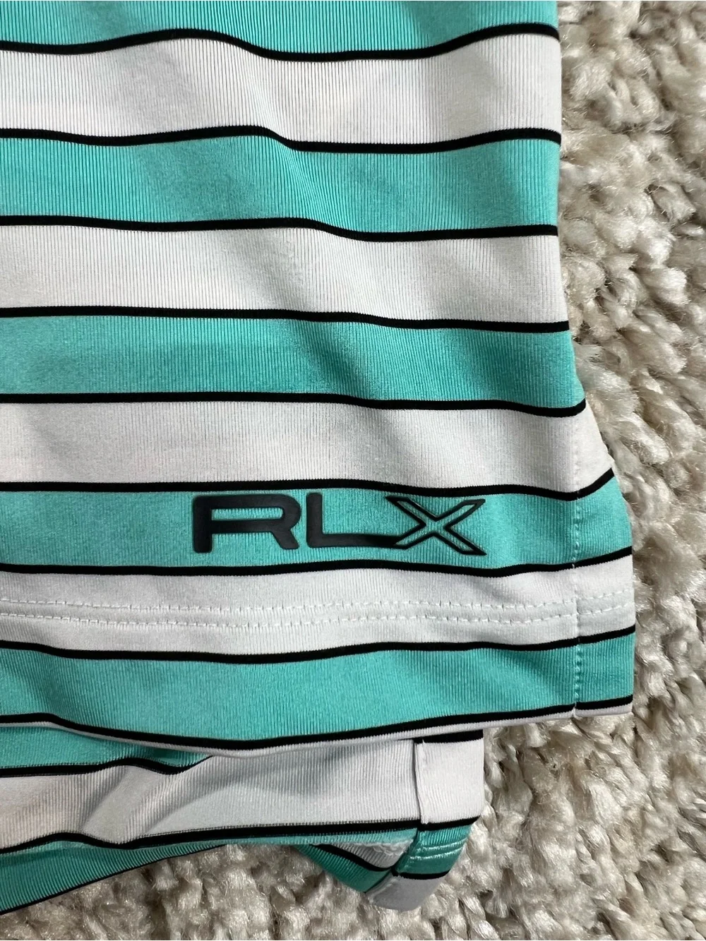 Ralph Lauren RLX Striped Teal and White Polo Shirt